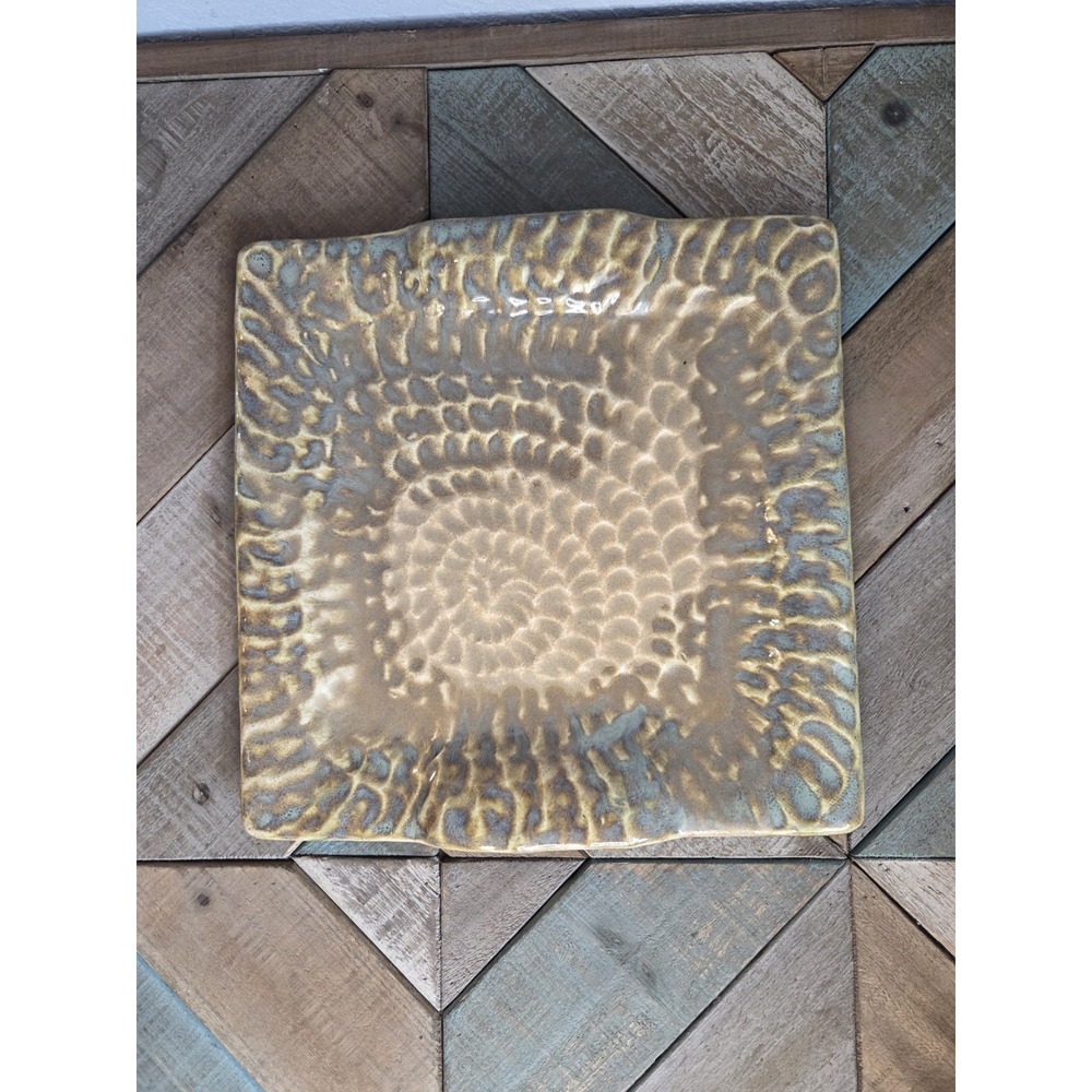 Handmade‎ Square Pottery Hammered Look Serving Platter 10.5 X 10.5 Blue Sand